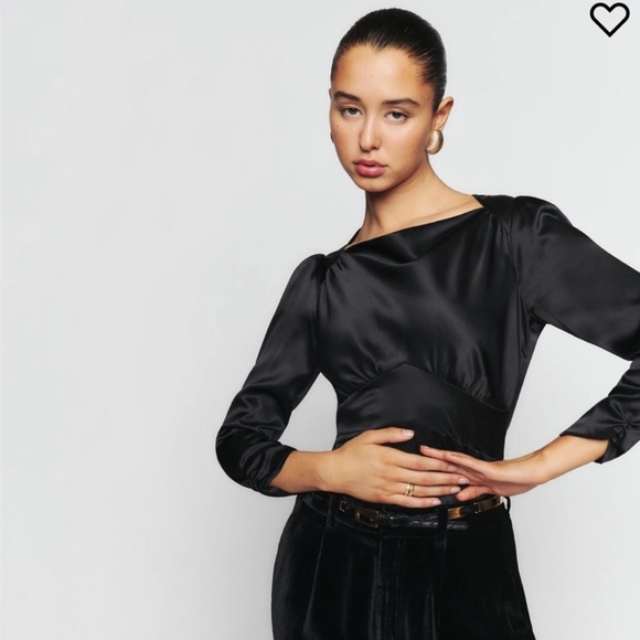 Reformation Jason Silk Top in Black | Women’s Size 6 - Picture 3 of 16
